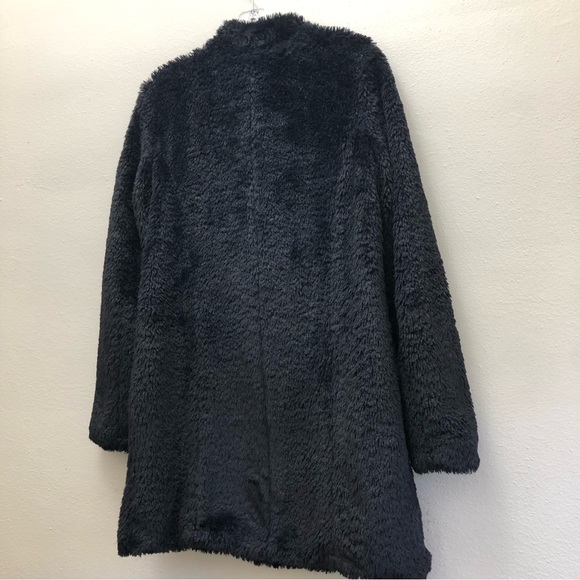 Kenneth Cole NY W Size S Black Long Sleeve Faux Fur Coat with Stand-up Collar - Picture 7 of 8